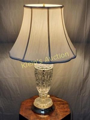 cut crystal table lamp Waterford? w/satin shade. can not find a signature? 27" tall with 