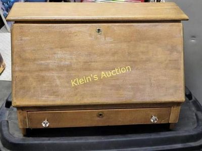 mule chest / drop front secretary desk oak?. 19th c oak mule chest / desk drop front w/ 1 drawer 