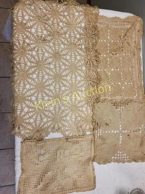 hand made vtg /antique table scarves, dresser 4 pc. crocheted dresser scarves, in ecru color all 