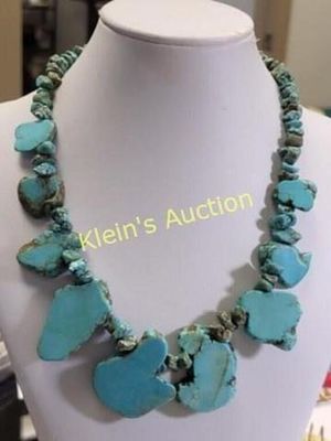 vintage turquoise necklace 17 1/2" long. called turquoise slab tested w/acetone it is genuine 