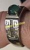 green cabochon ring greek key design. currently size 8 1/2 but adj see picsImage - 1