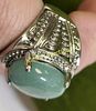 jadeite & silvertone cabochon ring. beautiful ring sz 7 12.3 x 17.6mm cabochon unsigned see ipicImage - 1