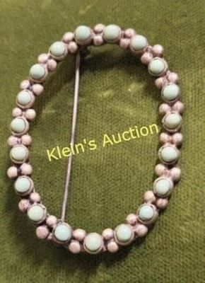 sterling & turquoise petit point brooch. 1 3/4" wide 5.6 grams in excellent shape ready to wear 