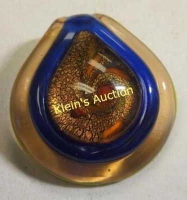 aventurine gold flecks glass pendant. gorgeous blues, orange, and gold tone 1 7/8" long see pic 