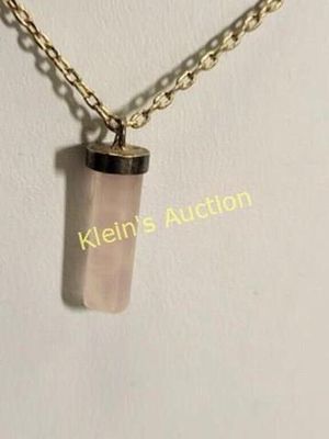 vtg 18" gold filled necklace w/pink quartz pendant. very pretty 18" long see pics