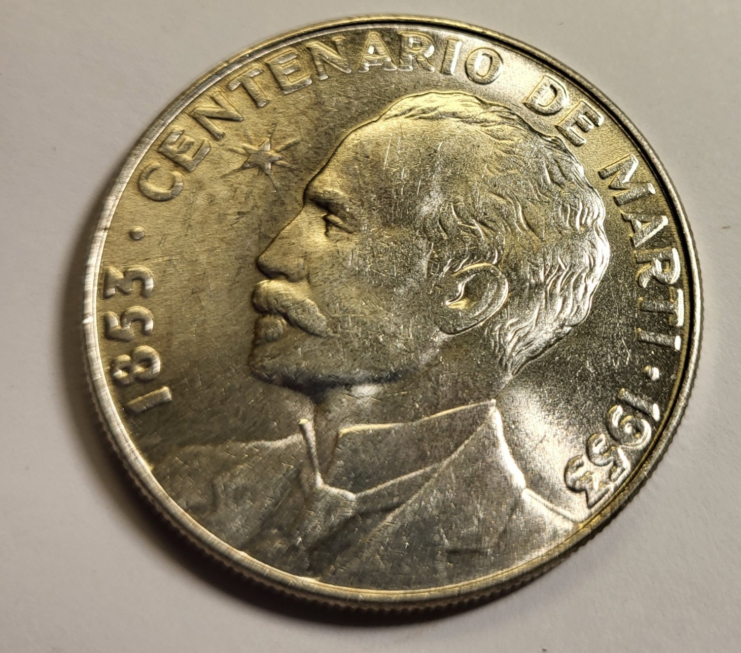 1953 Cuban 1 peso silver coin AU-BU
