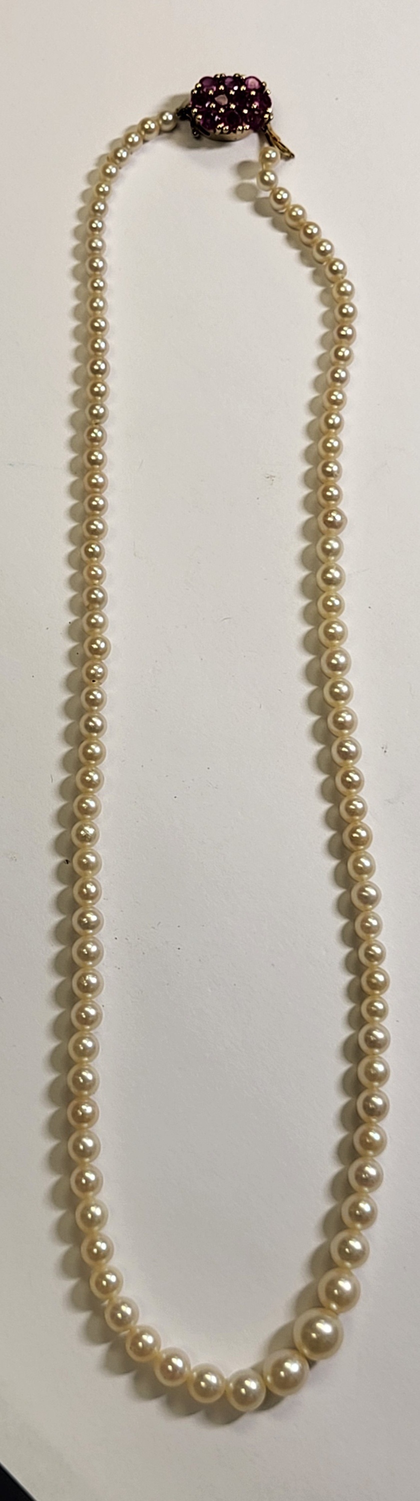 14K yellow Ruby clasp pearl necklace 17"