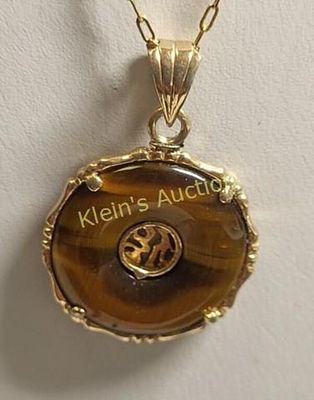 vtg gold filled tigers eye necklace Asian!. 16" chain gold filled and pendant very pretty see pics