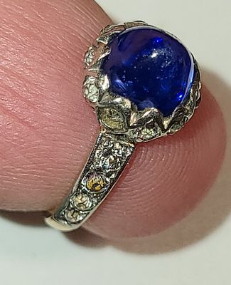 anti. Burma? sapphire & mine cut diamond 14K ring. gorgeous burma? sapphire set in 14K yellow 