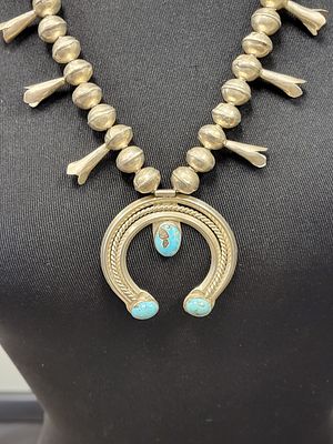 antique silver Navajo squash blossom necklace hand made!. 25" all hand made squash blossom too 