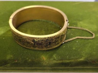 Victorian engraved bangle bracelet hinged. patd 1880 gold filled 19.4 mm wide check out the pics 