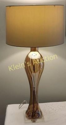 Hand blown glass & Lucite lamp w/ pulled feather. design and satin shades murano? mid century 