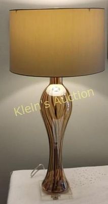 Hand blown glass & Lucite lamp w/ pulled feather. design and satin shades murano? mid century 