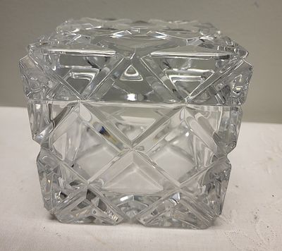 mikasa crystal covered box from Slovenia. heavy chunky design with a deep diamond cut pattern 