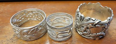 sterling silver repouse napkin rings lot of 3 kirk & son too. nice lot of 3 sterling antique 