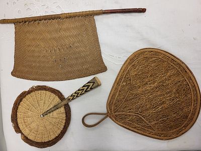hand woven fans tribal vtg art lot of 3. commonly known as ili in Samoa or deel in the Marshall 