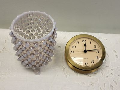 Hobbs brockunier & co dew drop spooner & german clock. gorgeous spooner displays great does have 