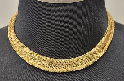 14K yellow gold 14mm mesh necklace 16" beauty!. from estate in exc condition 16" long 6.3mm to 