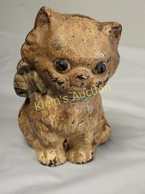 antique hubley cast iron cat bank. from estate 4 1/2" tall missing the screw as the estate 