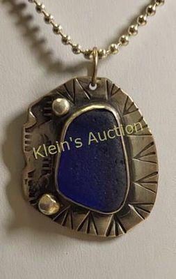 rare huntress by sea cobalt sea glass &amp; sterling necklace 20" sterling Italy necklace and 