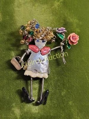 carrette by ganz vtg brooch sterling & gold?. sterling body and gold wash? 2 1/2" tall swarovski 