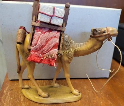 ANRI hand carved & painted wooden camel figurine. with original box marked on bottom anri and 
