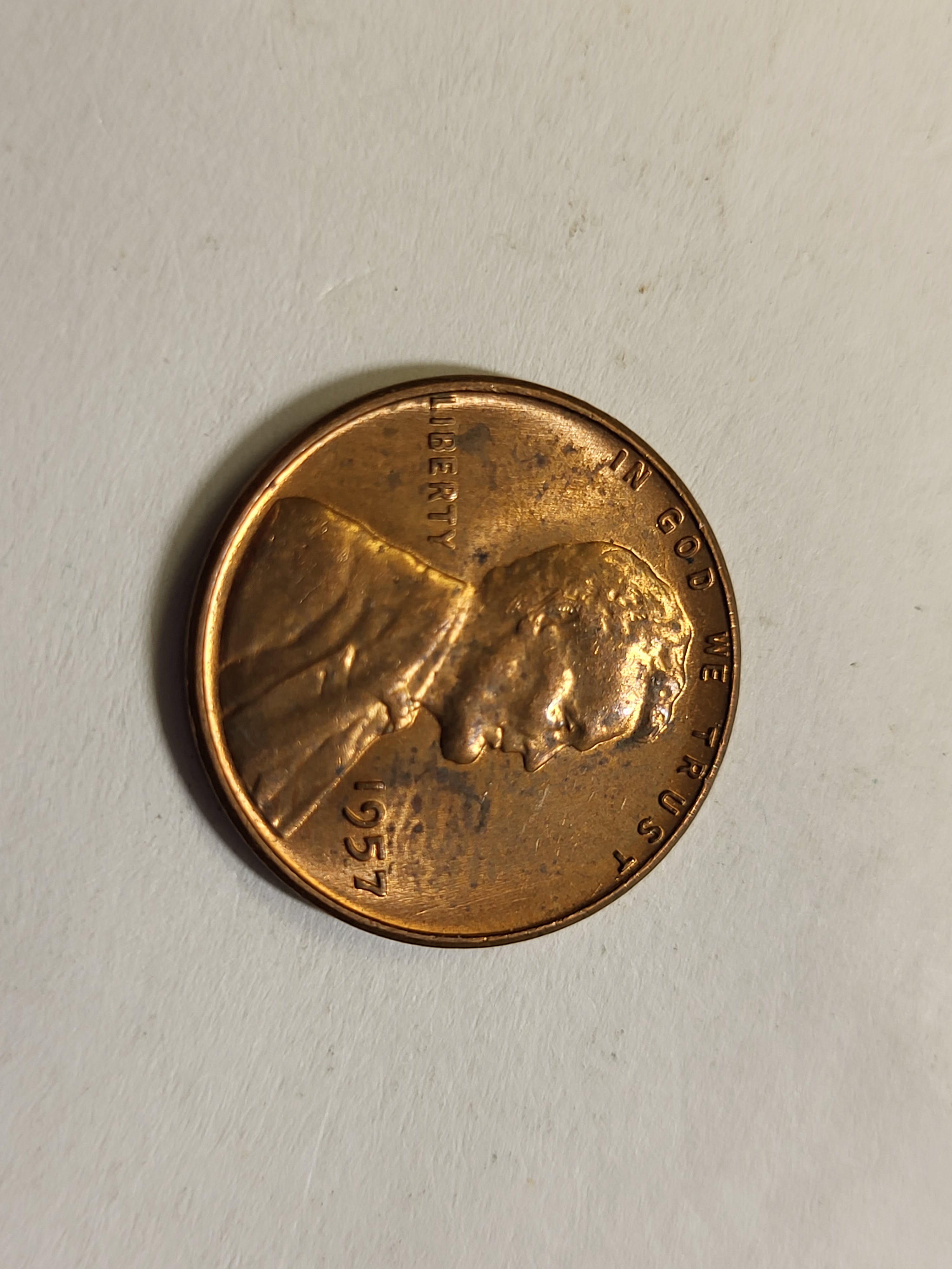 1957 wheat cent au-bu red! lincoln cent coin