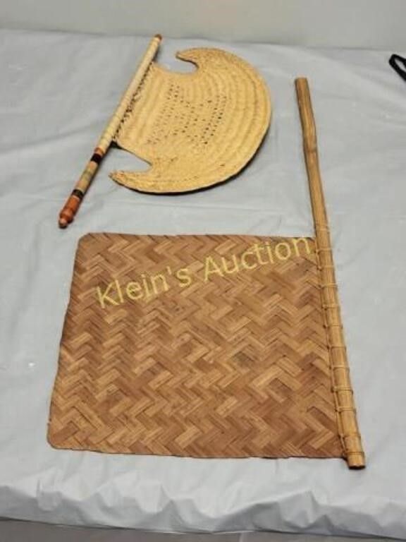Lot 5432 – vintage hand woven fans pankhi & flag fan 2 x bid