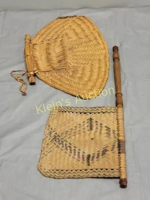 Lot 5433 – antique vtg hand woven pair of pankha fans