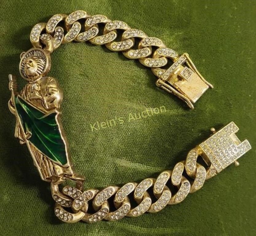 Lot 5436 – gold plate saint Judas cuban link chain bracelet