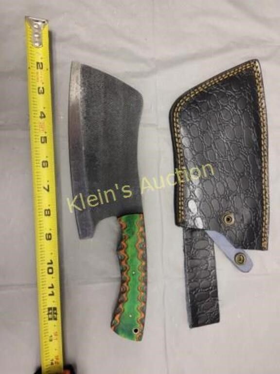 Lot 5454 – hand forged Meat Cleaver  textured blade & sheath