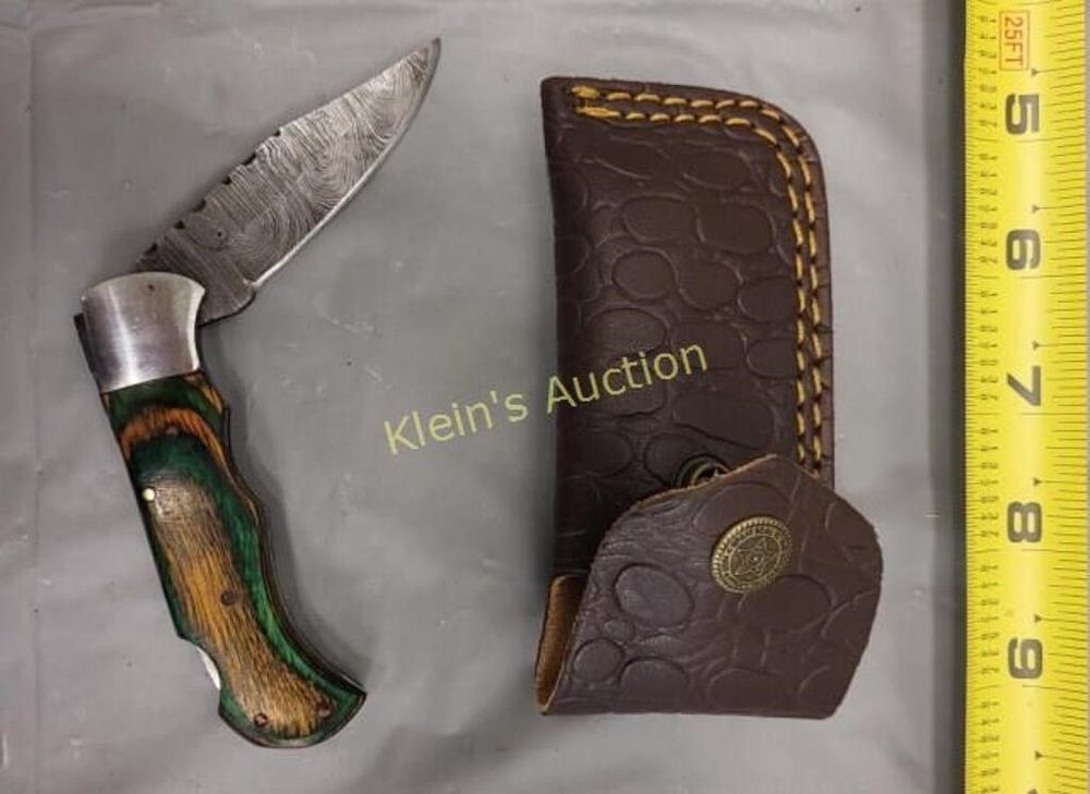 Lot 5458 – handcrafted folding pocket knife w/sheath