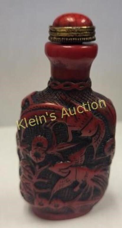 Lot 5481 – Chinese cinnabar or faux coral style snuff bottle