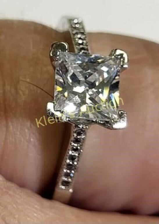 Lot 5473 – princess cut white sapphire? in sterling ring