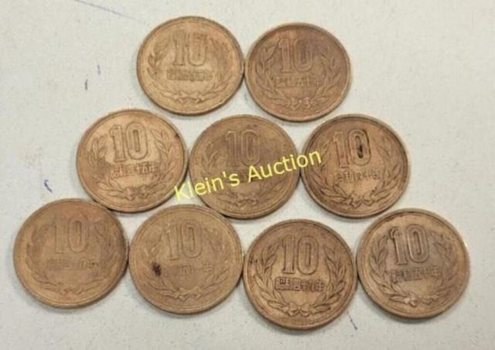 Lot 5508 – Japanese 10 yen coins showa era Nice lot of 9