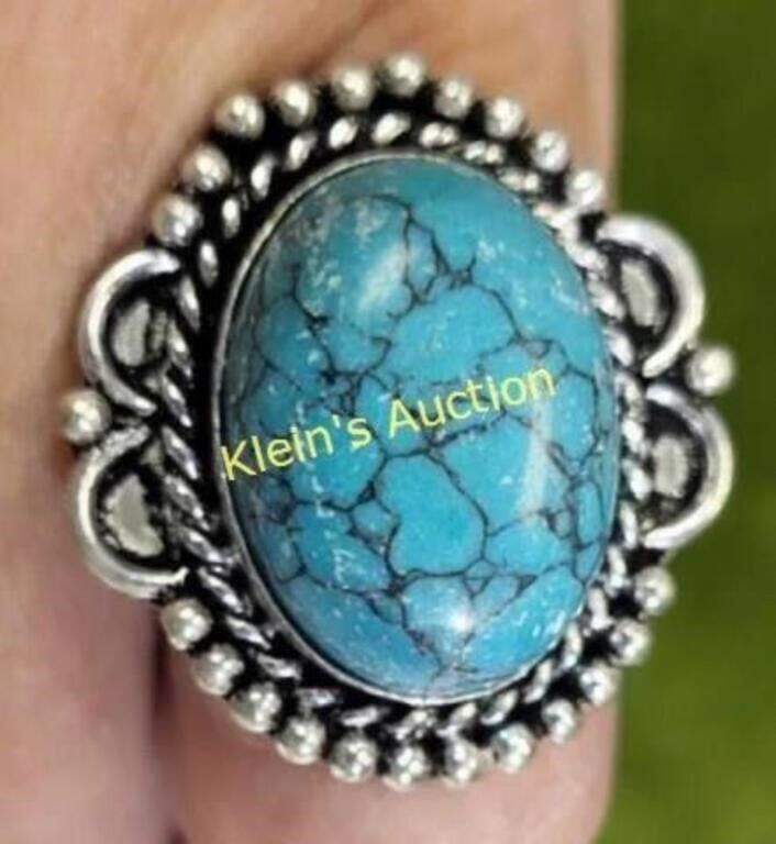 Lot 5512 – german silver turquoise synthetic cocktail ring