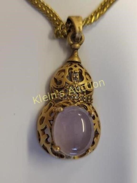 Lot 5514 – amethyst & white sapphires sterling pendant w/ chn