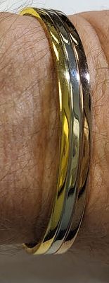 24K tri color bangle cuff bracelet 8mm wide. 2 1/2" inside width signed 24K electroplate and 