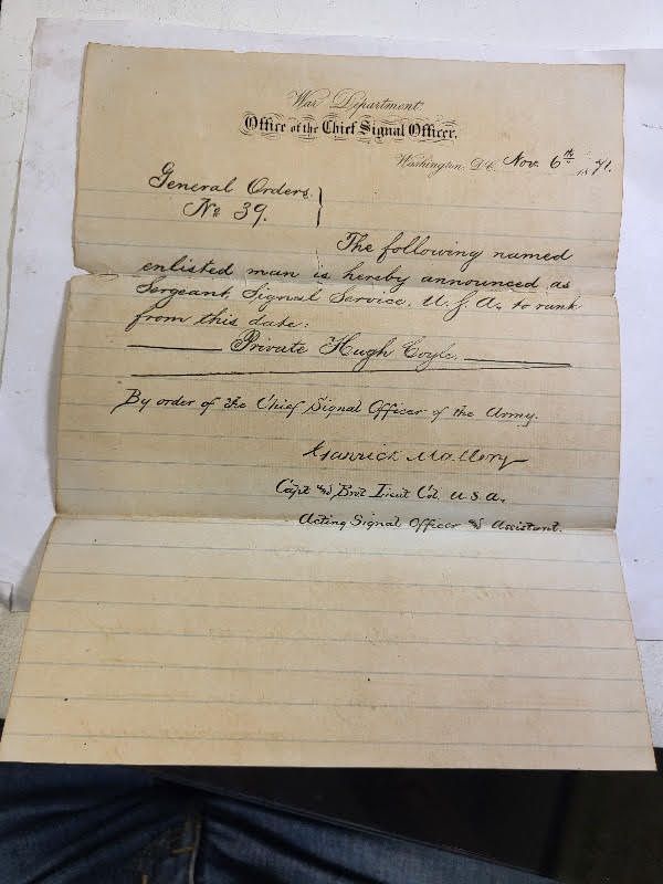 Lot 6104 – rare civil war signed Garrick Mallery letter general order #39