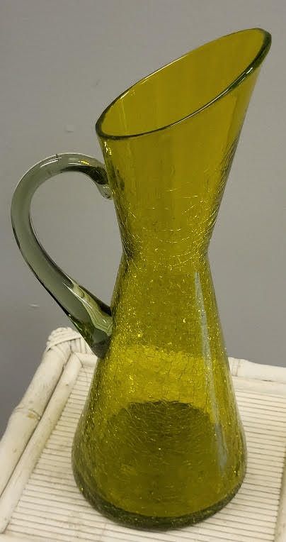 Lot 6108 – mid century blenko? crackle glass green pitcher