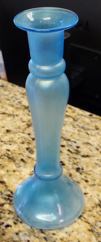Lot 6113 – antique dugan glass blue carnival glass candlestick