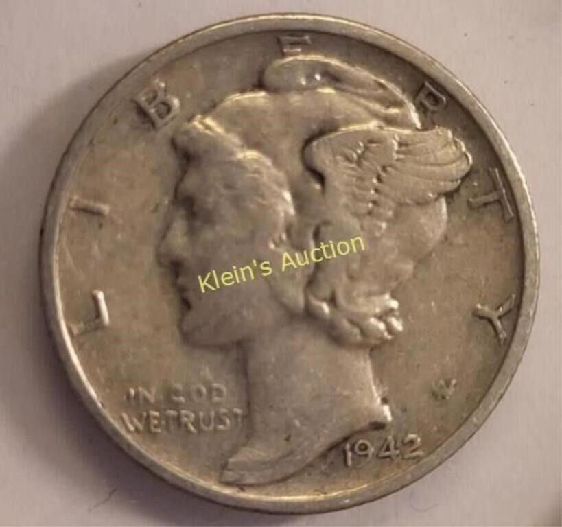 Lot 6153 – mercury 1942 S silver dime us coin XF!