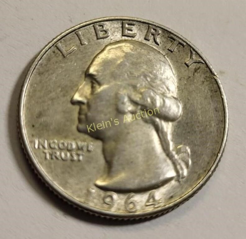 Lot 6154 – silver quarter 1964D coin EF nice! Washington