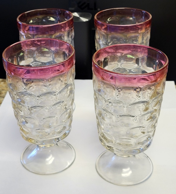 4 federal or Fostoria footed glasses ruby flash