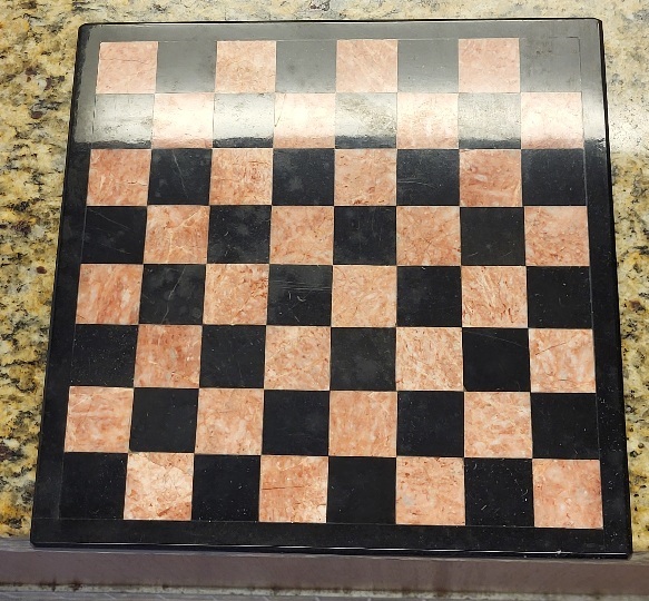 Vtg carved stone onyx marble chess board