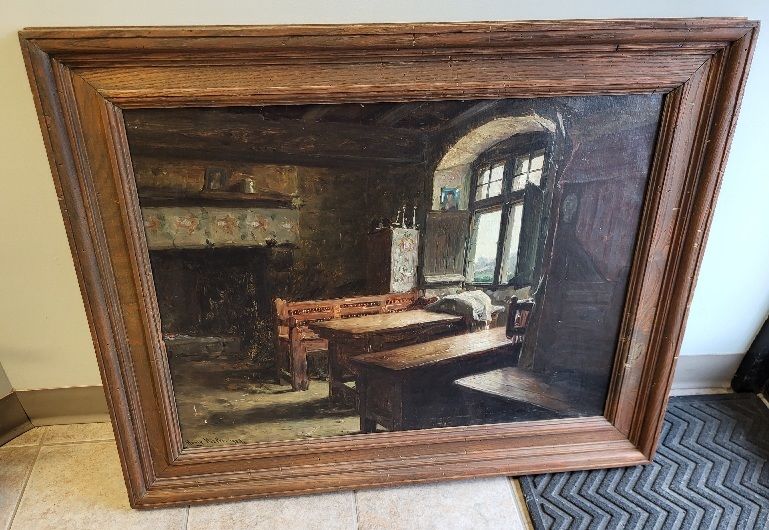 Lot 6705 – Henry Mosler 1841-1920 Oil on Canvas Farmhouse Interior