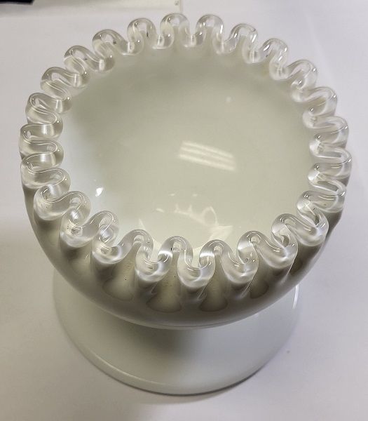 Lot 6328 – Fenton silver crest crimped ruffle bowl mint!