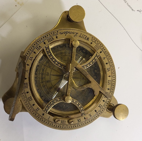 vtg brass sundial compass works