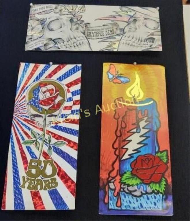 Lot 6513 – trio of grateful dead 50 yr concert tickets framed