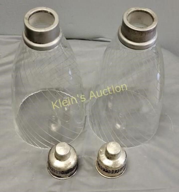 Lot 6542 – vtg wheel cut glass & sterling Hurricane shades 2x